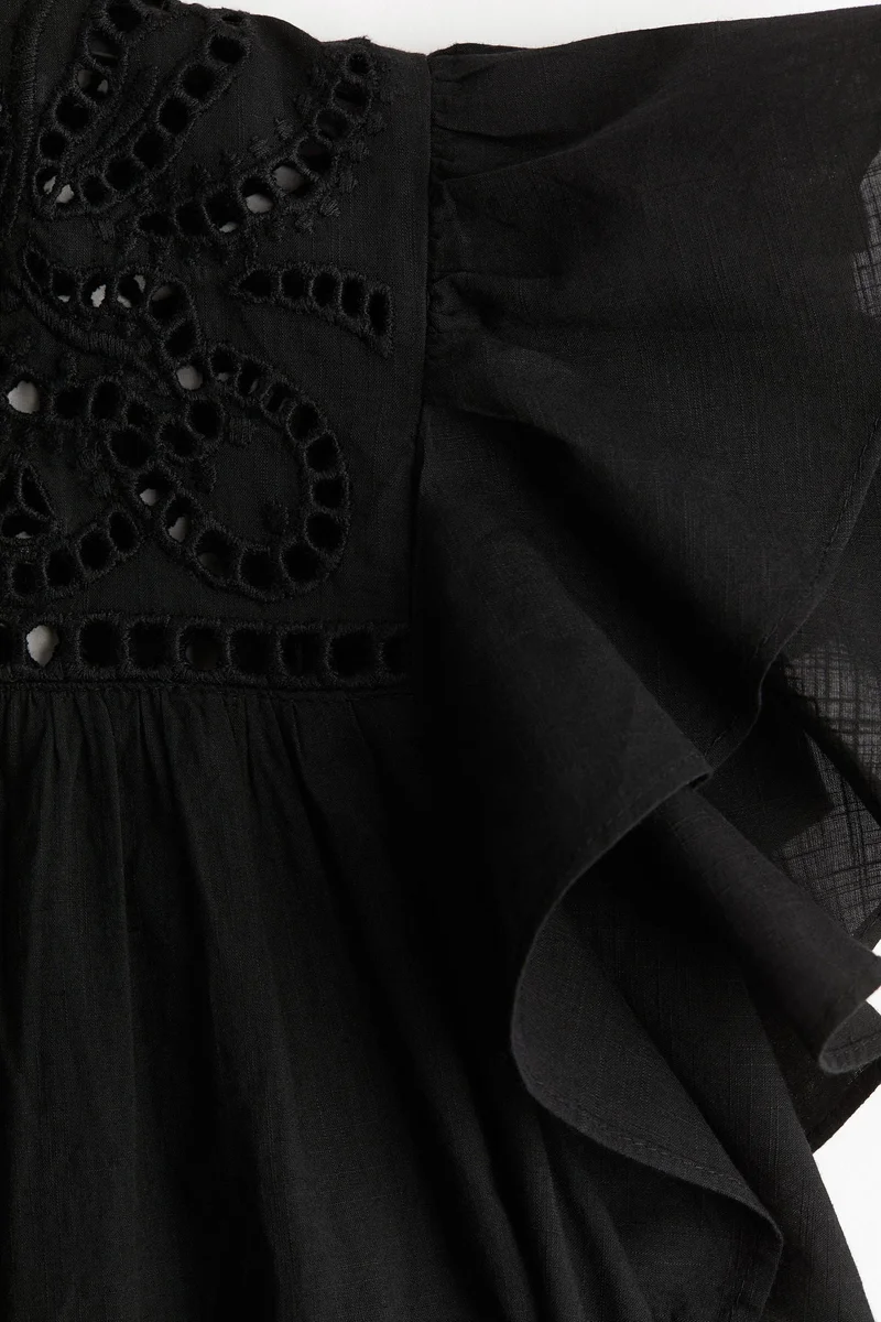 Flutter-sleeve Broderie Anglaise Dress