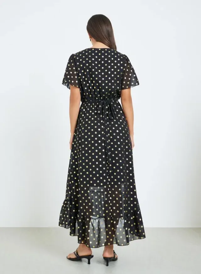 Women Polka Dot A-Line Maxi Dress, Black – image 5