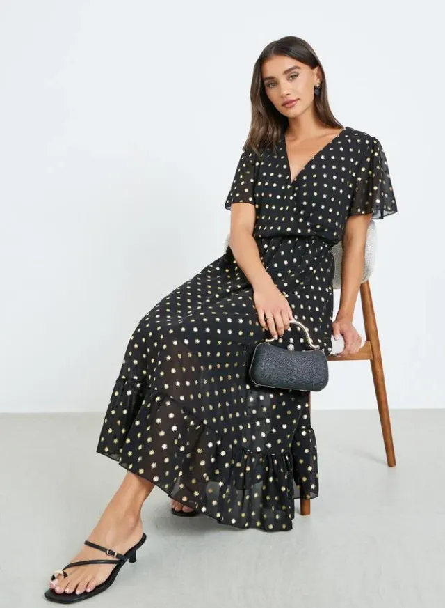 Women Polka Dot A-Line Maxi Dress, Black – image 6