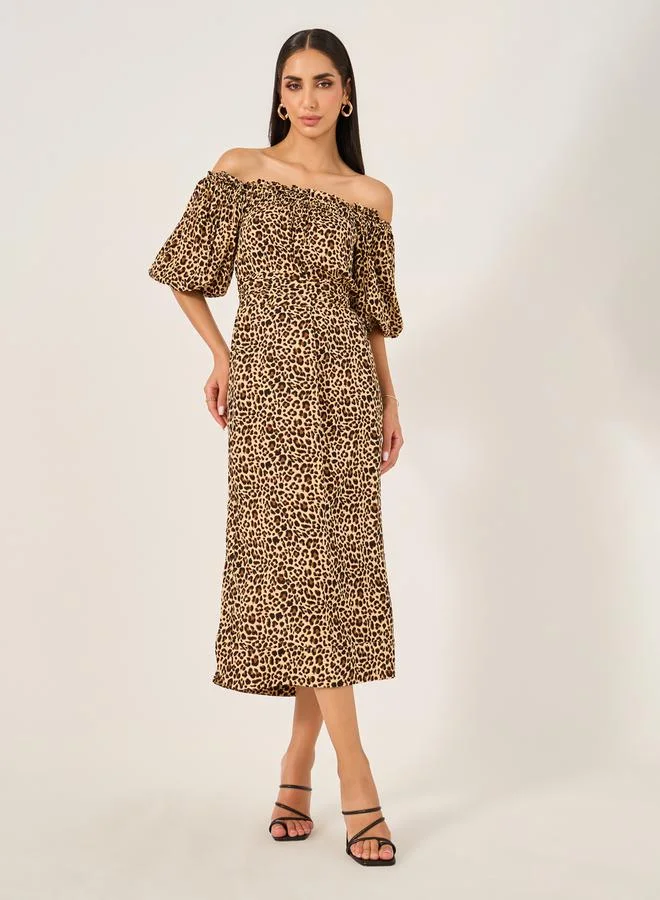 Off-Shoulder Leopard Dress