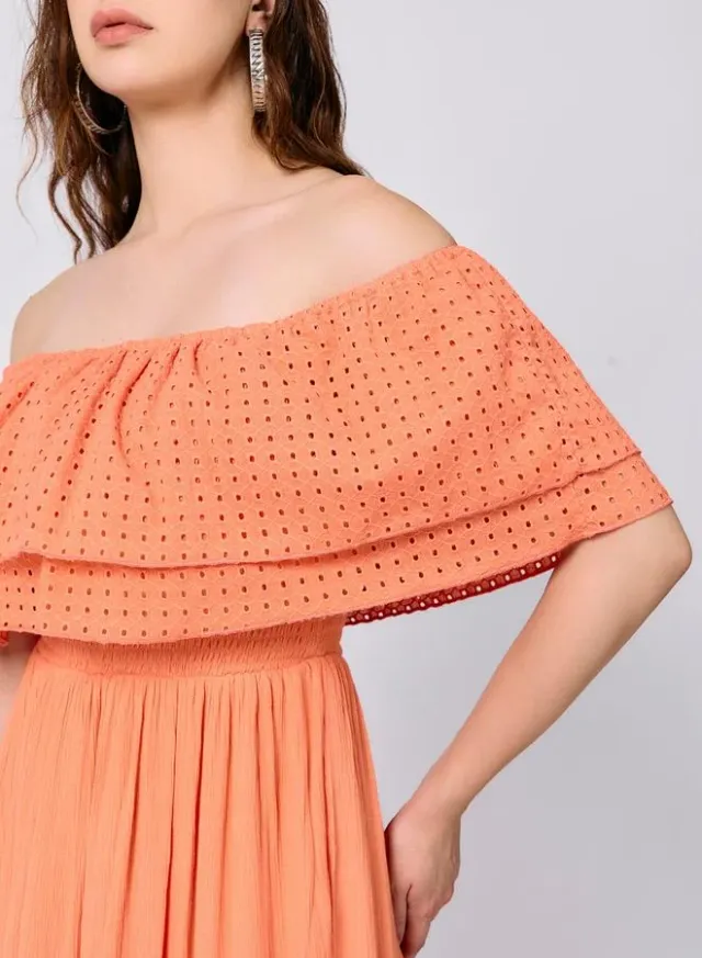 Off Shoulder Tiered Midi Dress Peach – image 4
