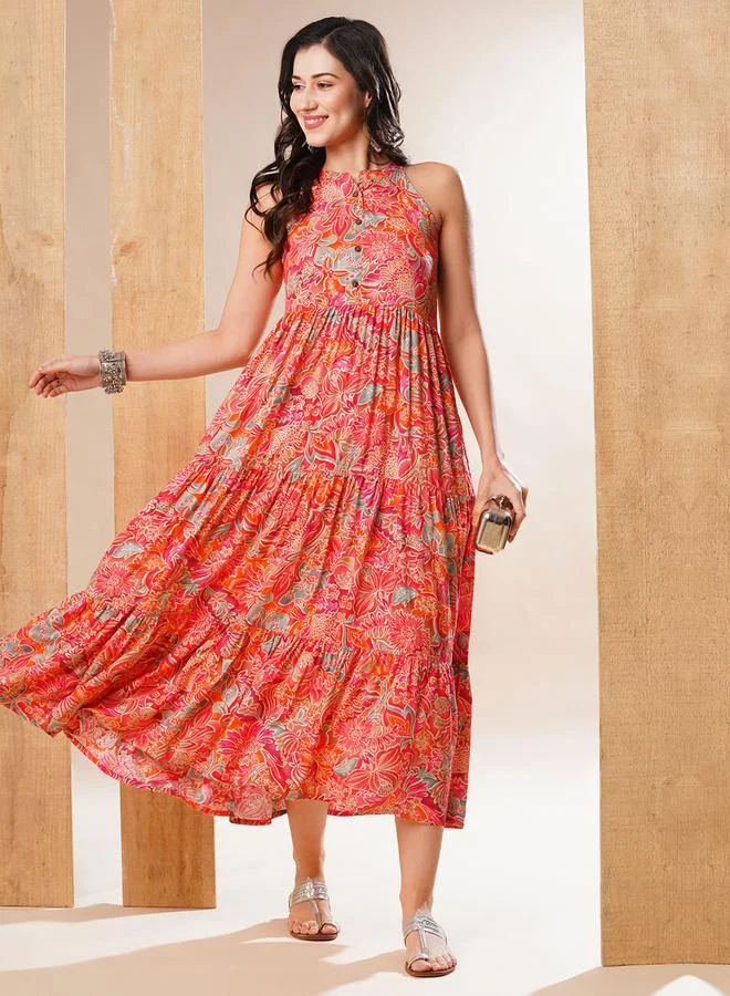 Floral Print Tiered Maxi Dress