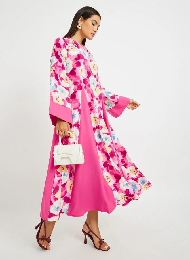 Floral Pleated A-Line Maxi Dress