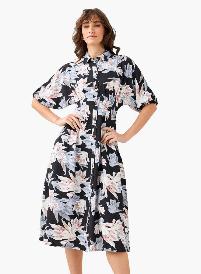 Women's Floral Print Viscose Shirt Dress
