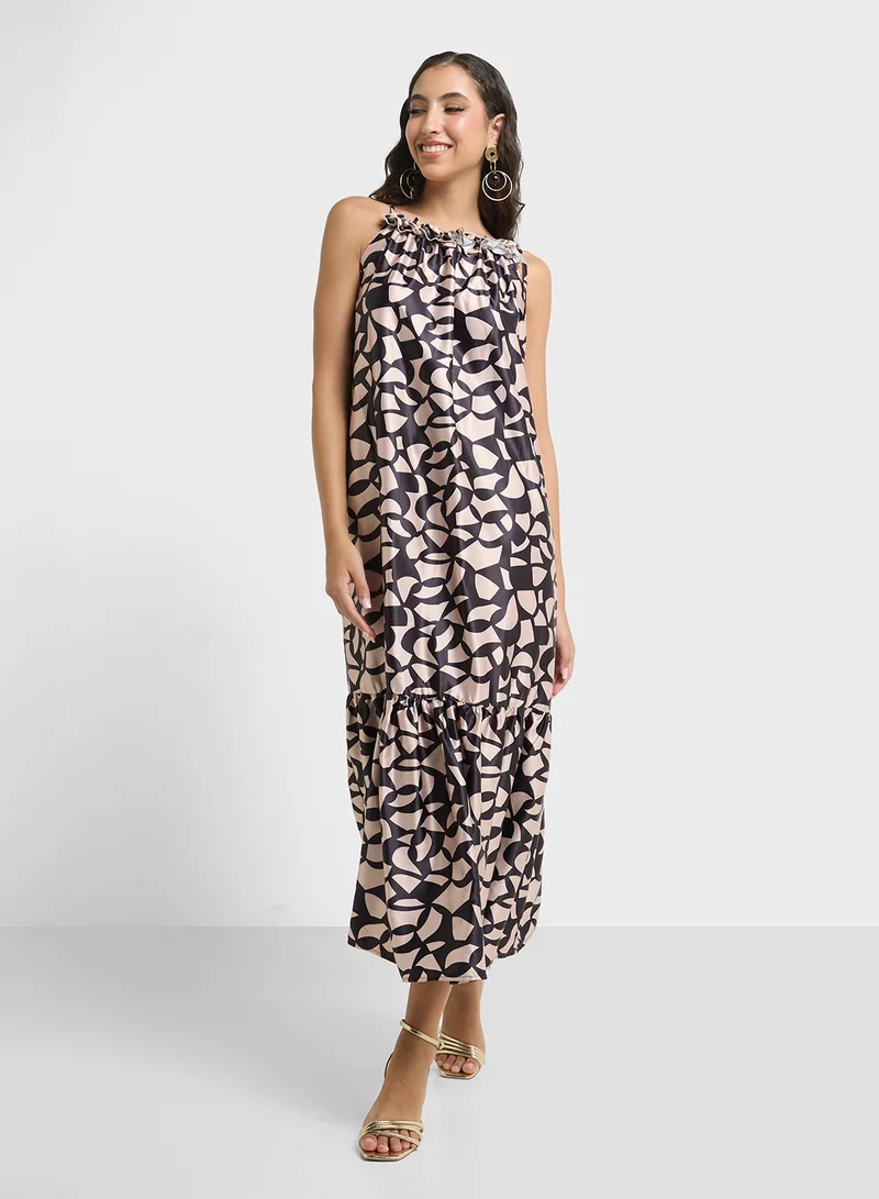 Printed Ruffle Maxi Dress