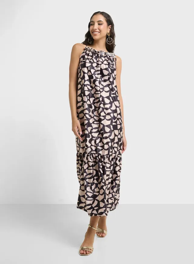 Printed Ruffle Maxi Dress