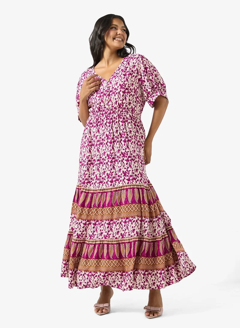 Boho Floral Print A-Line Dress