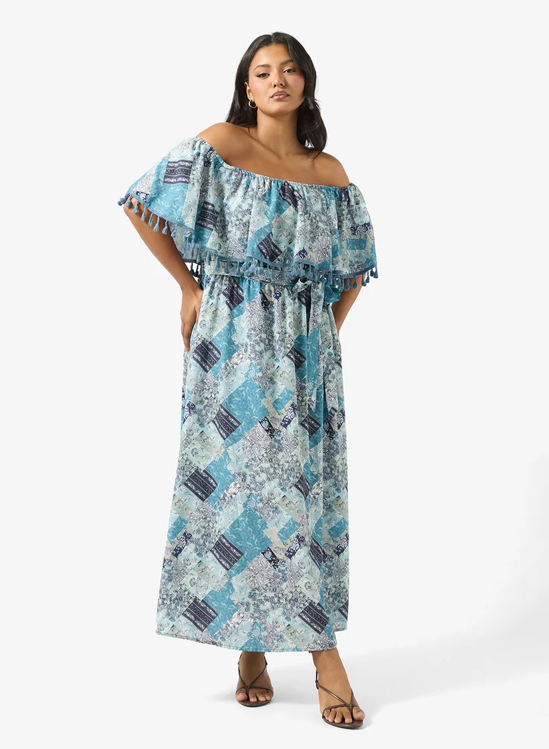Off Shoulder Printed Dress