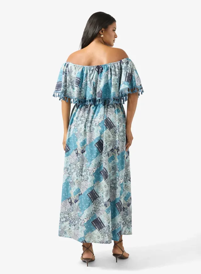 Plus Size Off-Shoulder Printed Tiered Maxi Dress – image 2