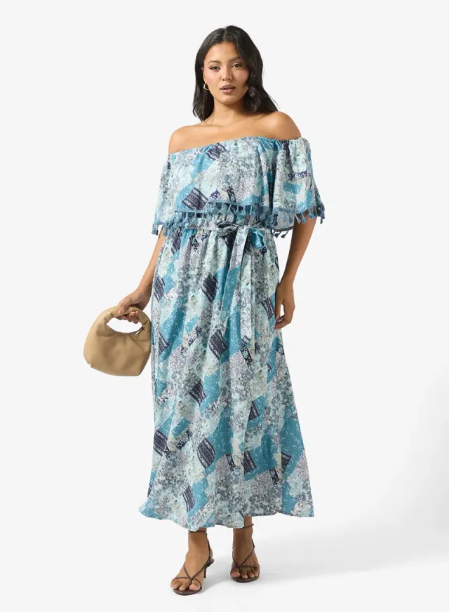 Plus Size Off-Shoulder Printed Tiered Maxi Dress – image 4