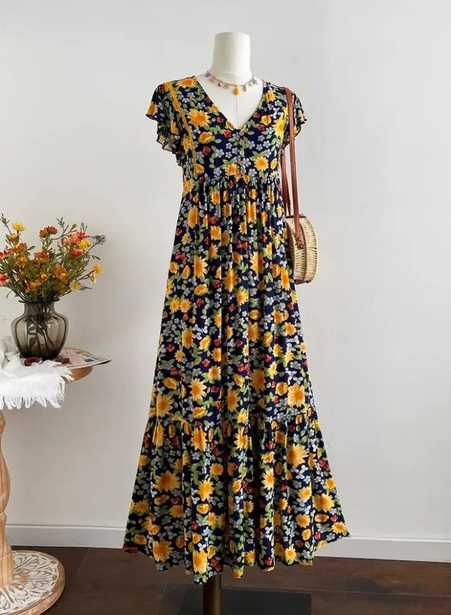 Women's V-Neck Floral Maxi Dress – image 5