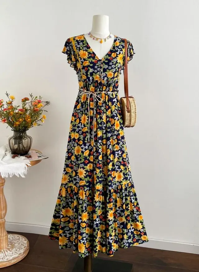 Women's V-Neck Floral Maxi Dress – image 4