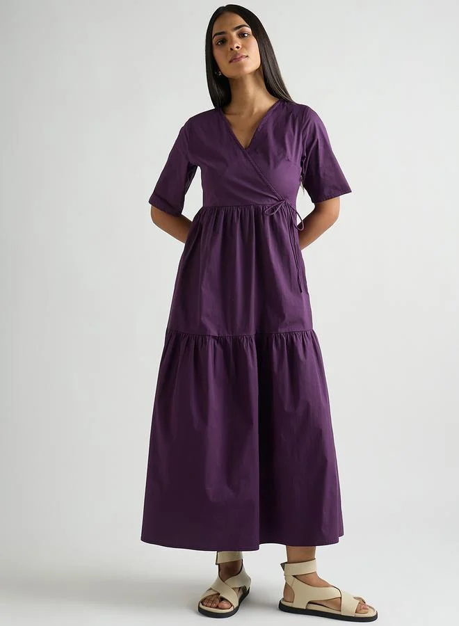 Poplin Tiered Maxi Dress Deep Purple