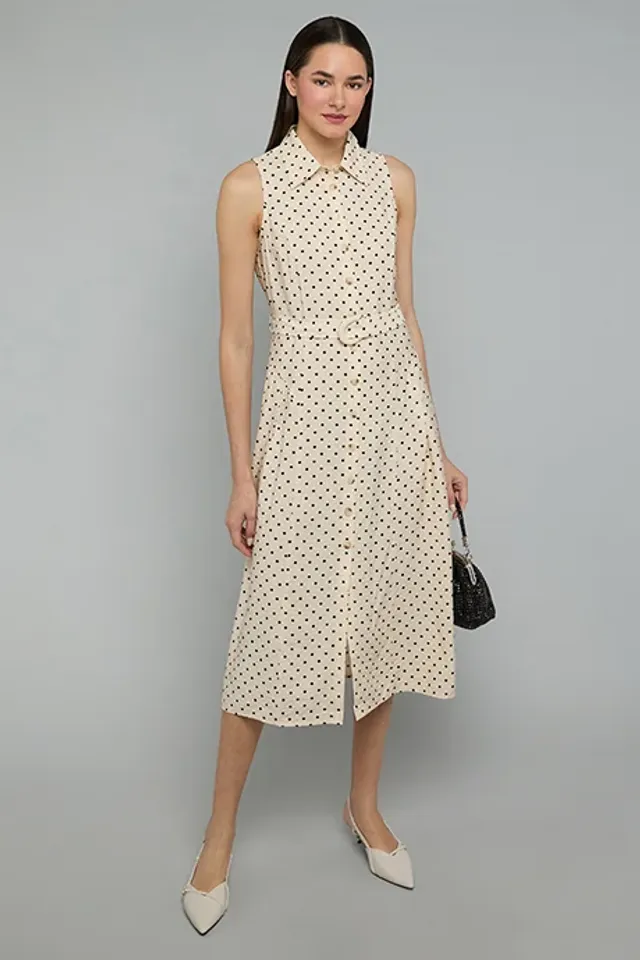 Polka Dot Sleeveless Shirt Dress