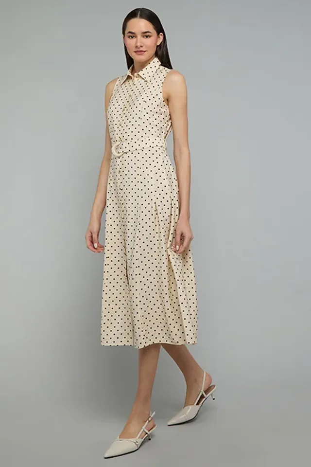 Polka Dot Sleeveless Shirt Dress – image 2