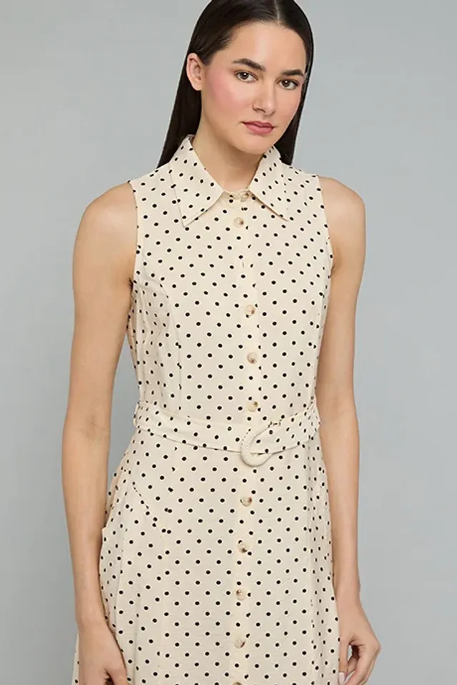 Polka Dot Sleeveless Shirt Dress – image 4