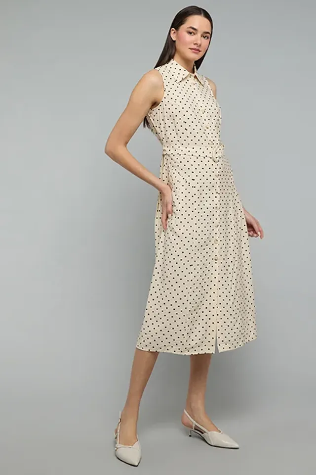Polka Dot Sleeveless Shirt Dress – image 5