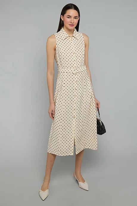 Polka Dot Sleeveless Shirt Dress