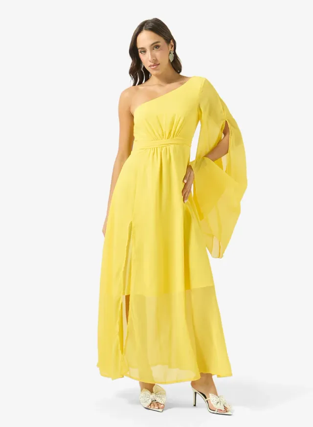 One Shoulder Pleated A-Line Dress