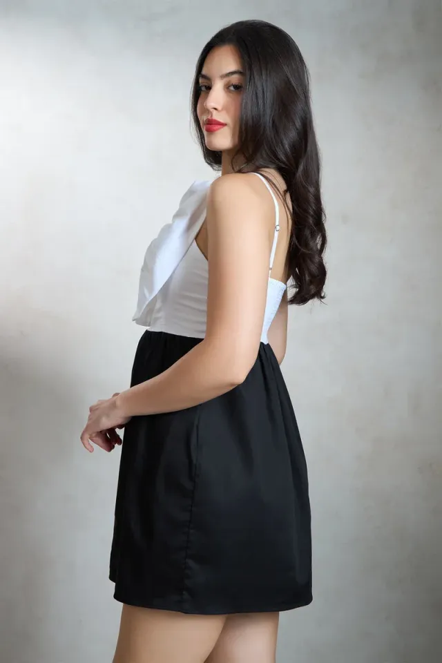 Black and White Mini Fit & Flare Dress with Bow Detail – image 3