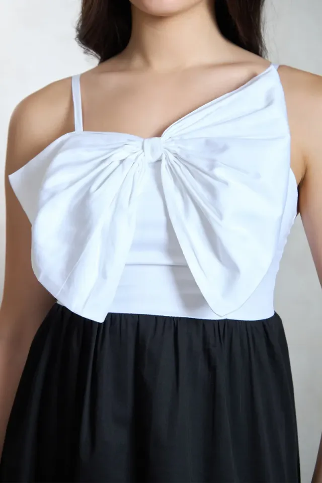 Black and White Mini Fit & Flare Dress with Bow Detail – image 5
