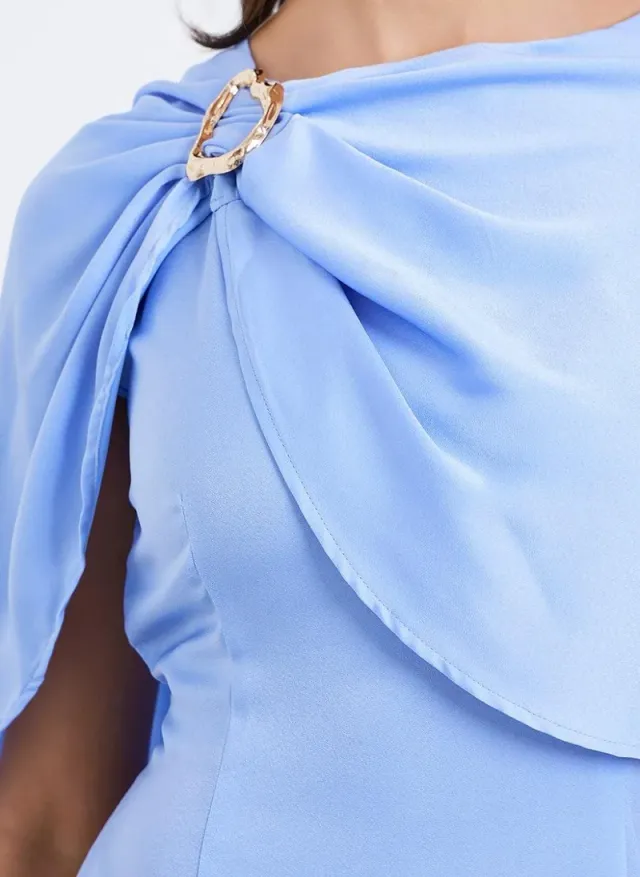 Women Cape Sleeve Midi Dress Blue – image 4