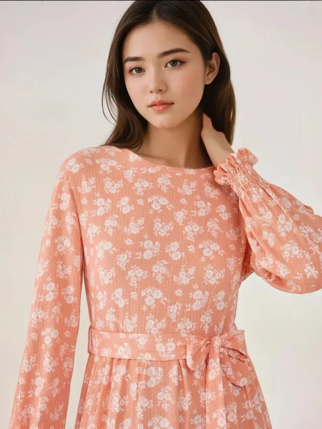 Floral Long Sleeve Maxi Dress with Belt – image 6