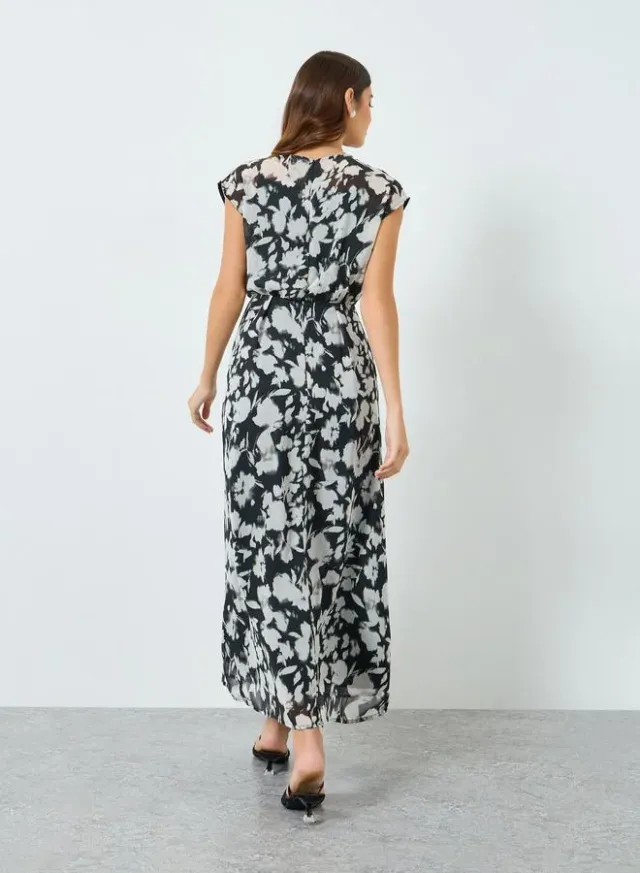 Floral Sleeveless A-Line Maxi Dress, Black – image 4