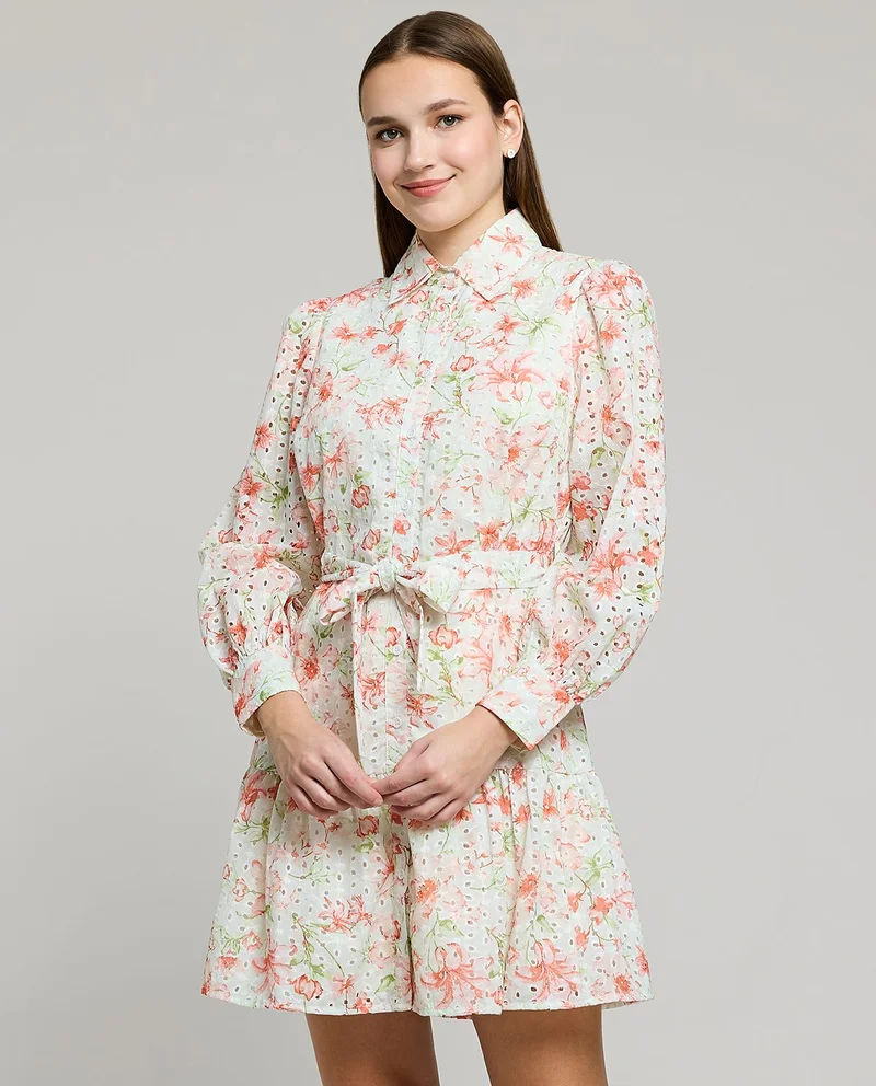 Long Sleeve Floral Print Shirt Dress