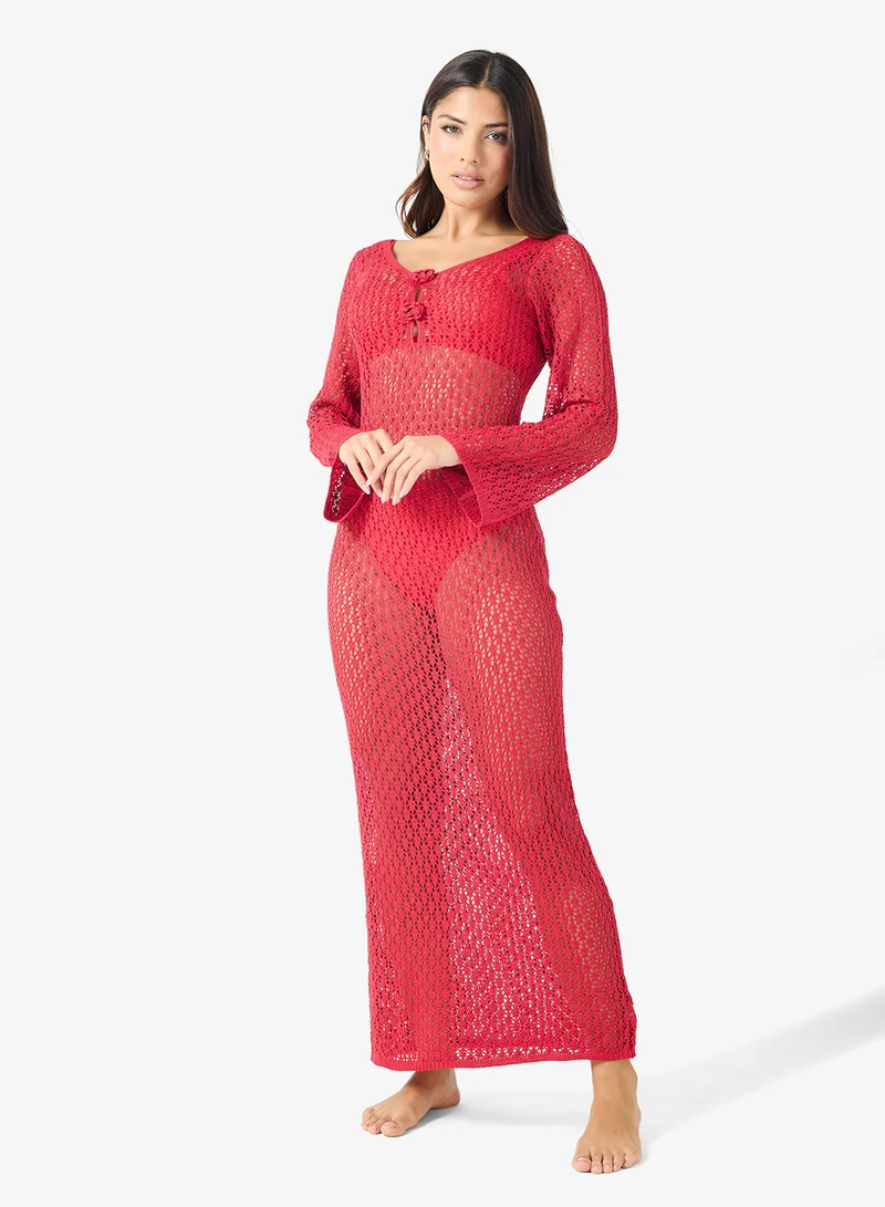 Crochet Plunge Neck Beach Dress