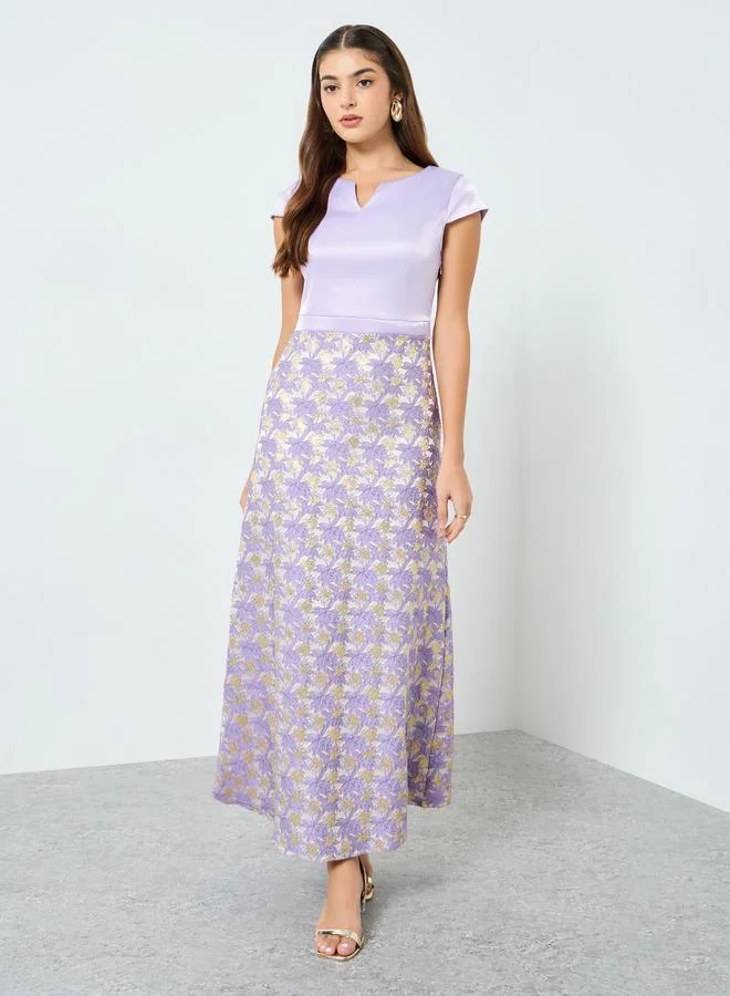 Women's Short Sleeve A-Line Maxi Dress Lilac