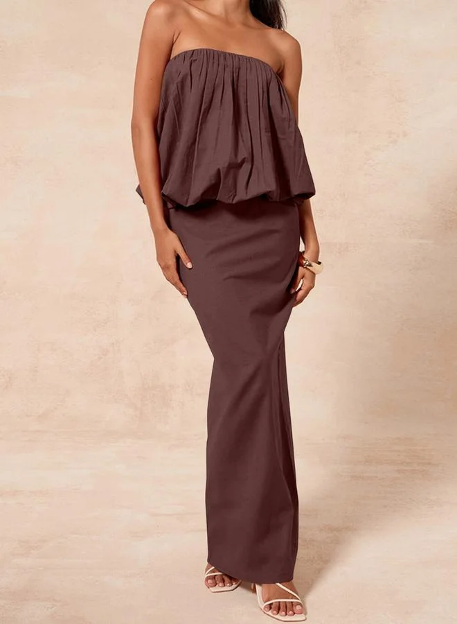 Strapless Sheath Maxi Dress Brown