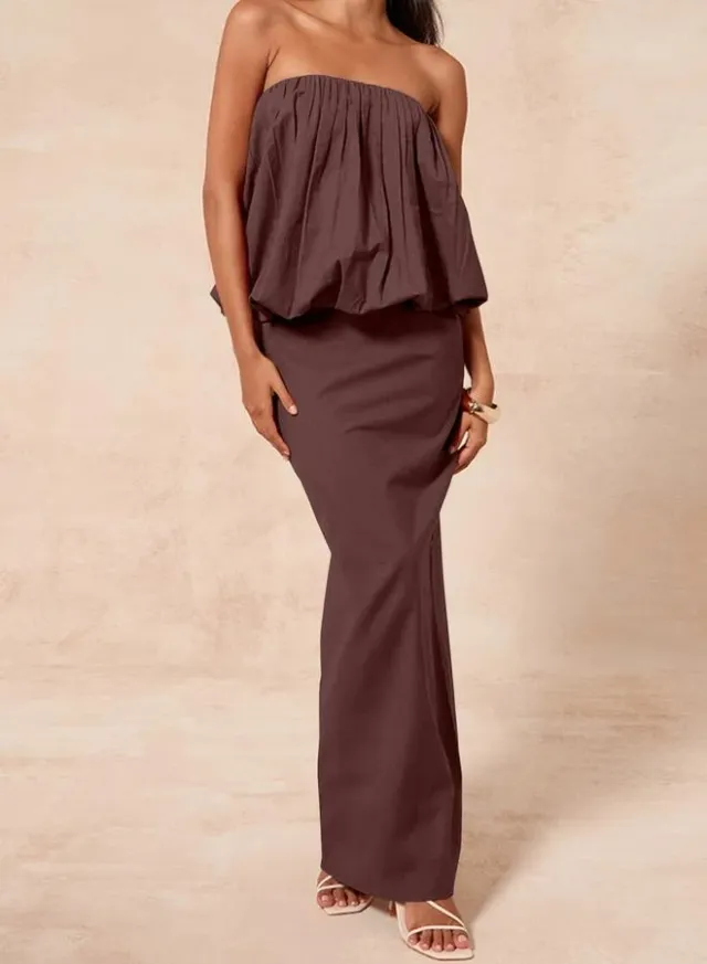 Strapless Sheath Maxi Dress Brown