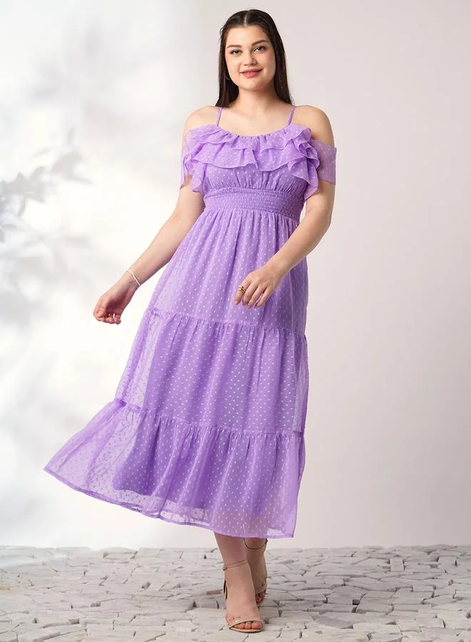 Strappy Ruffle Smocked Midi Dress Lavender
