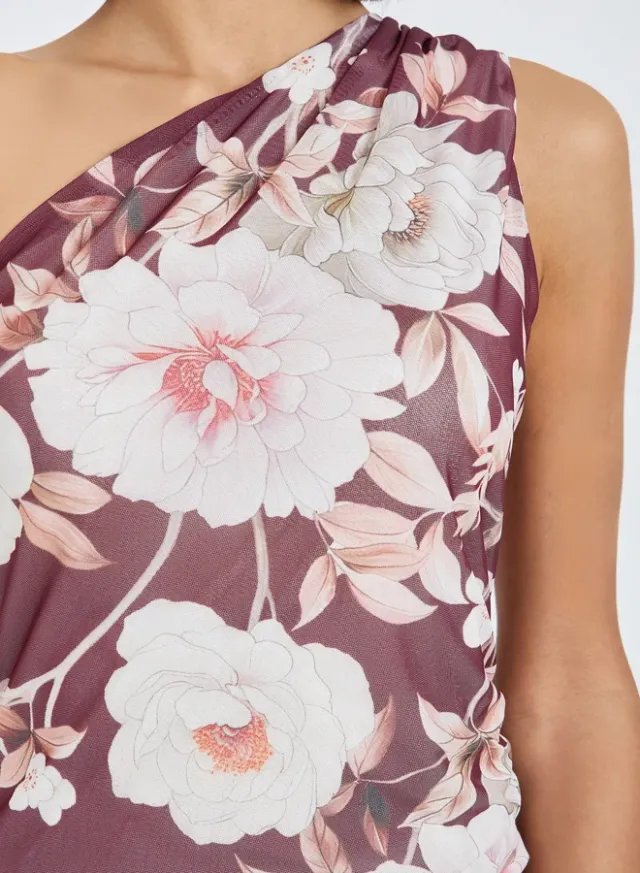 Floral One-Shoulder Maxi Dress Brown – image 4