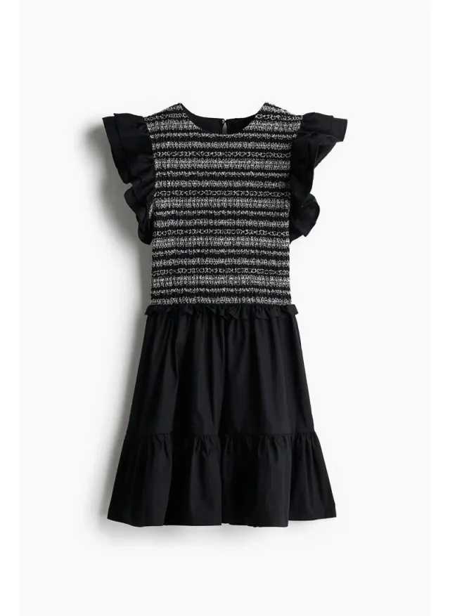Black and White Striped Mini Dress with Flutter Sleeves and Back Keyhole Button – image 5