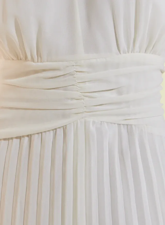 Sleeveless Pleated Maxi Dress, Off White – image 4