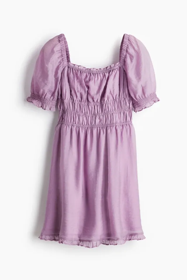 Lilac Purple Mini Fit and Flare Dress with Square Neck and Short Sleeves – image 5