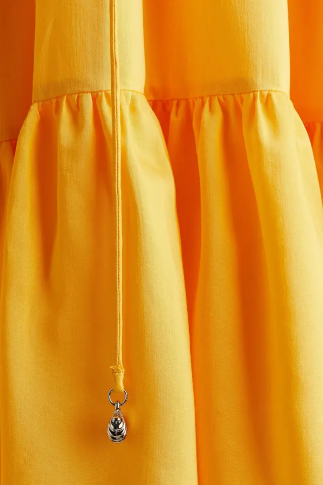 Bright Yellow Mini Tiered A-Line Dress - Sleeveless, Round Neck, Loose Fit – image 6