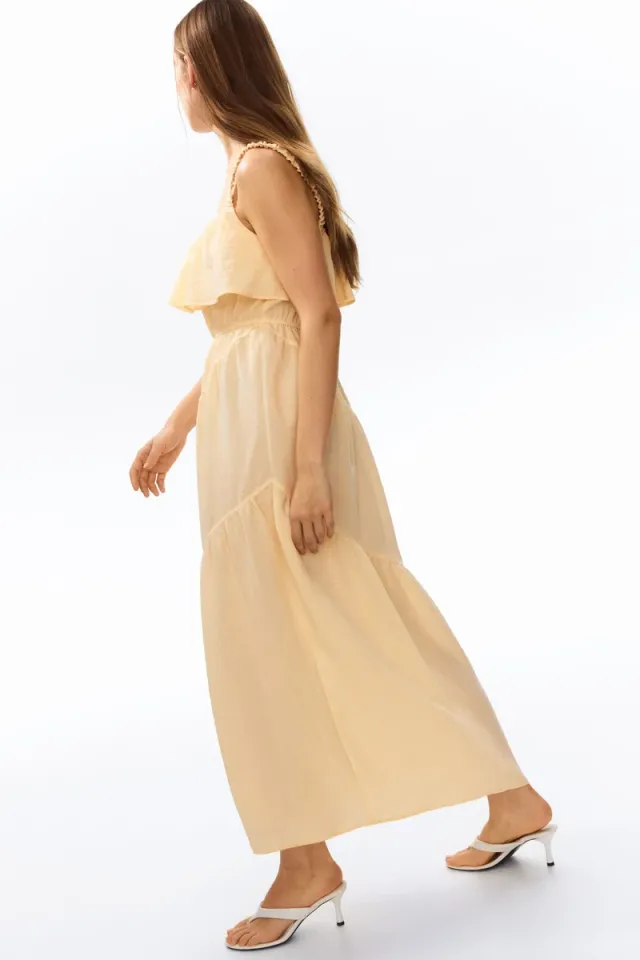 Yellow Dusty Light Midi Flared Tiered Dress - Sleeveless – image 3