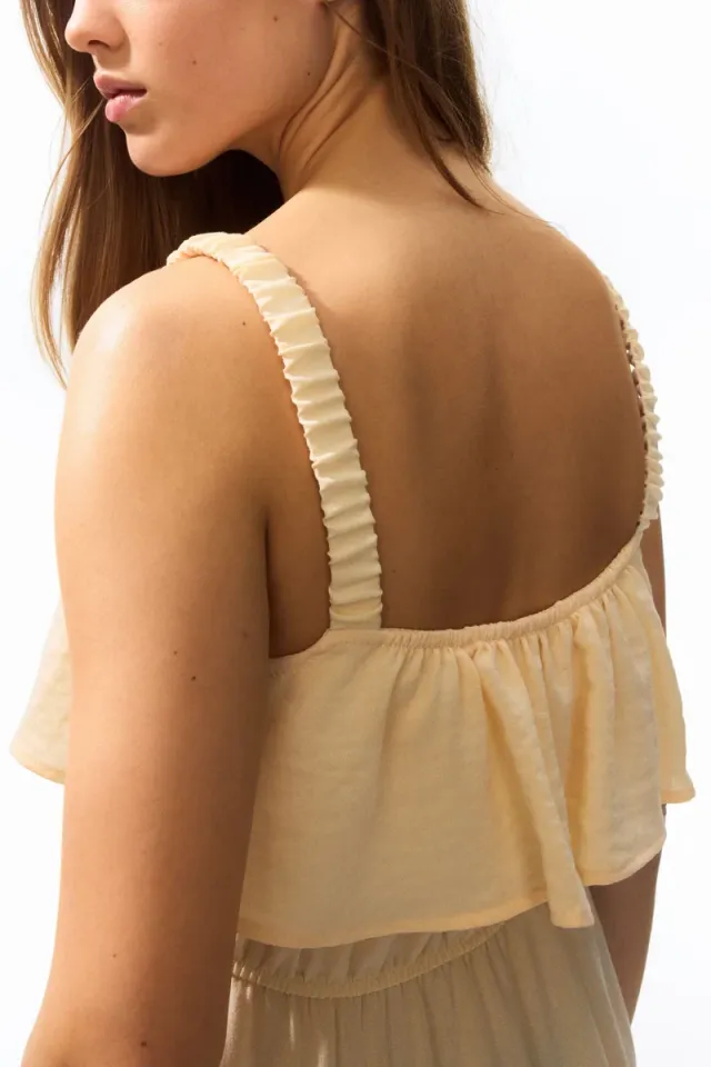 Yellow Dusty Light Midi Flared Tiered Dress - Sleeveless – image 6