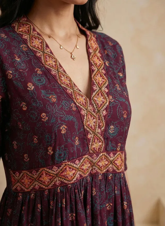 Women's Floral Tiered V-Neck Puff Sleeve Midi Dress Teal – image 5