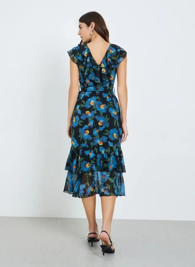 Women's Floral Frill Sleeve Sheath Midi Dress – image 5