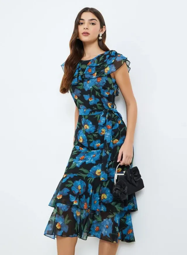 Women's Floral Frill Sleeve Sheath Midi Dress – image 6