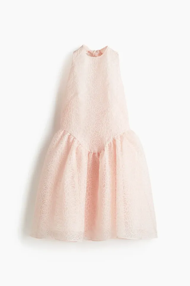 Pink Dusty Light Mini Fit & Flare Halterneck Embroidered Dress – image 5
