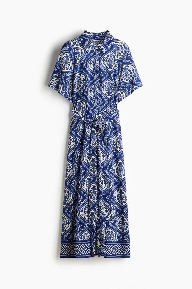 Blue Bright Midi Shirt Dress with Detachable Tie Belt – image 2