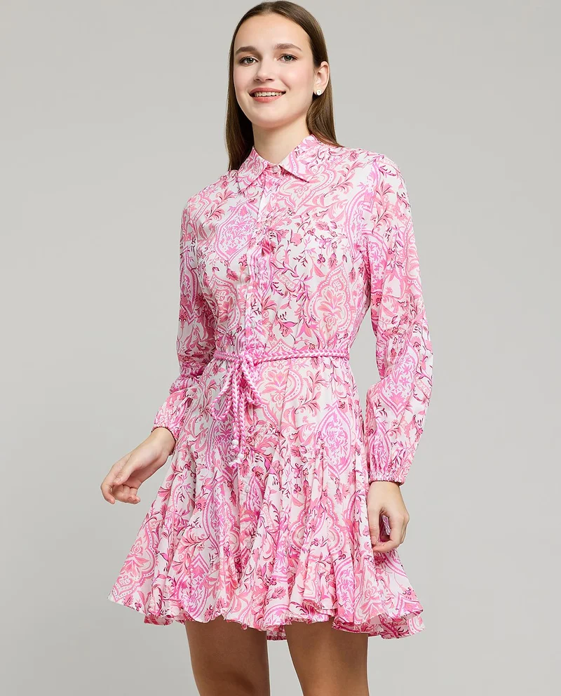 Floral Print Long Sleeve Shirt Dress