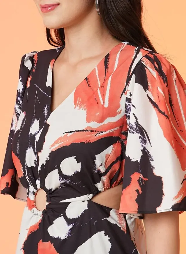 Women's Abstract Print Cut-Out Midi Sheath Dress – image 4
