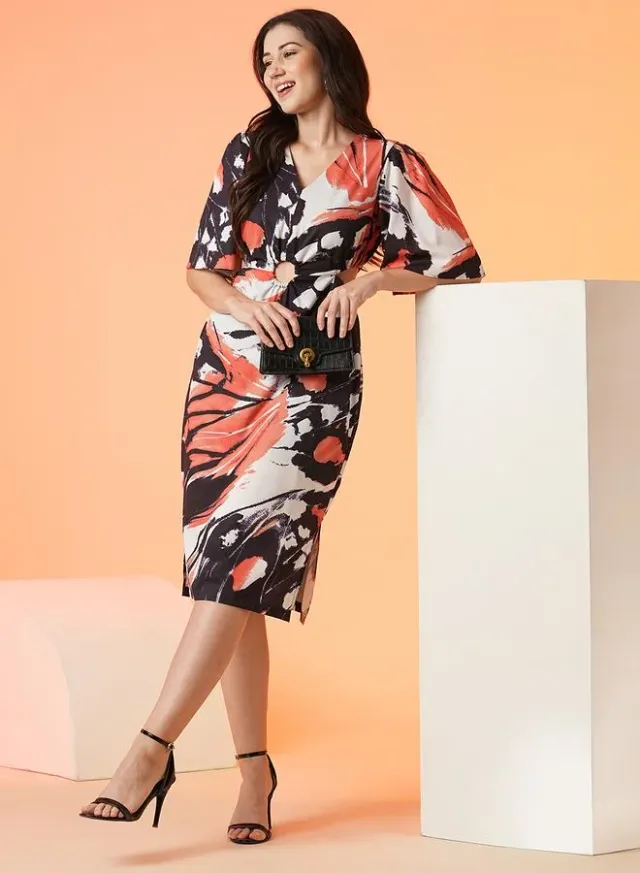 Women's Abstract Print Cut-Out Midi Sheath Dress – image 5