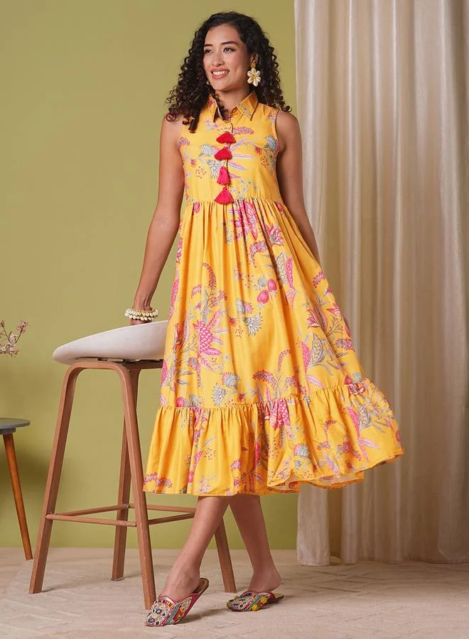 Floral Tassel Midi Fusion Dress